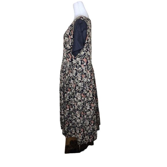 Vintage 90s Pinafore Layered Maxi Dress Womens Size L Black Grunge Floral - Picture 5 of 7